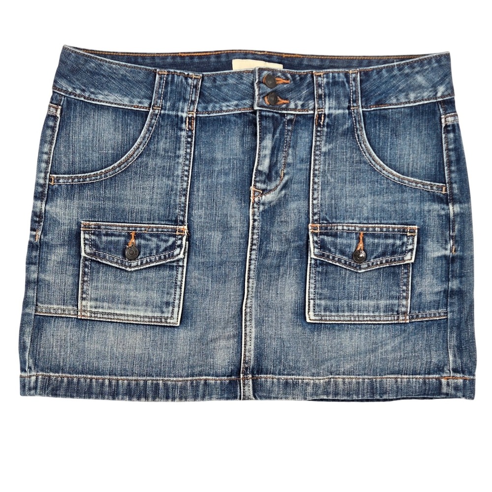 Old Navy Size 10 Denim Cargo Mini Skirt Womens Blue Y2K Utility 100% Cotton